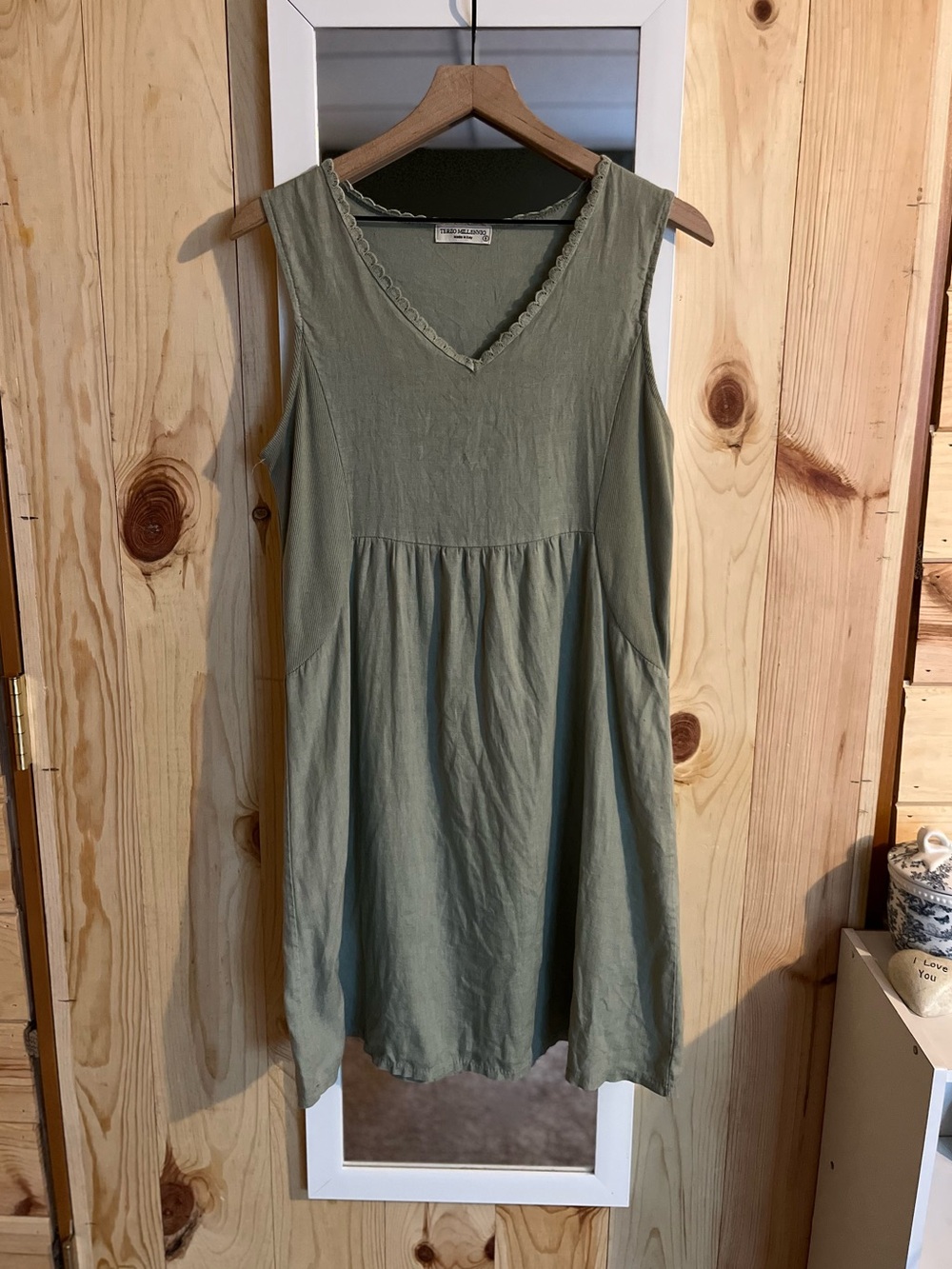 Terzo Millennio Made In Italy Linen Midi Dress Sage Green